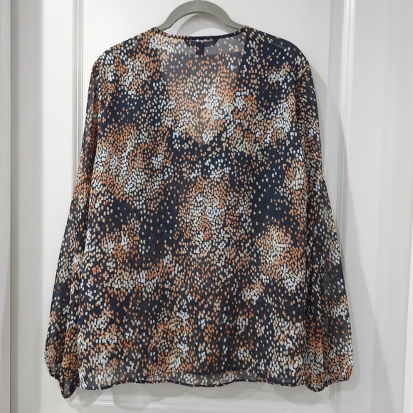 Zac & Rachel Navy Multicolor Polka Dot Long Sleeve  V Neck Blouse, Semi Sheer, L - Picture 10 of 15